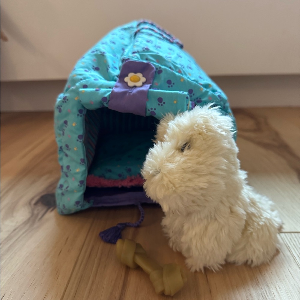 American Girl coconut puppy and house